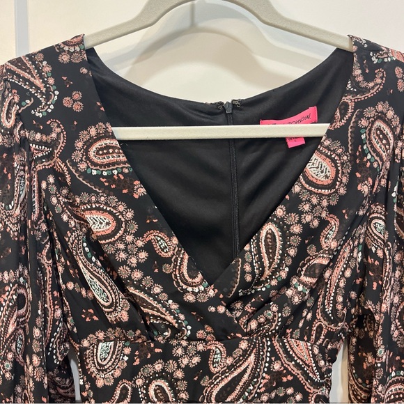 Betsey Johnson Women’s Paisley Print Black Pink Ruffle Bohemian Tie Dress Size 6 - Picture 5 of 13